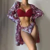 Kadın mayo kadın yüksek bel v yaka bükülme ön plaj giyim bikini seti spagetti çiçek baskılı mayo yüzme damla