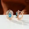 Brincos de costas 1 par feminino de feminino marquise aqua azul clipe de zircão de zircão no banquete de cor de ouro rosa para mulheres para mulheres