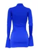 Casual jurken vrouwen mode pure kleur mock neck minidress dames dames wijd uitlopen lange mouw een dunne jurk voor clubfeestje