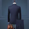 Ensemble de costumes pour hommes, nouvelle Boutique de mode, col montant, Style chinois, coupe cintrée, deux pièces, vêtements de mariage pour hommes, 2023