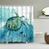 Duschgardiner Ocean Underwater World Duschgardin Sea Turtle Print Bath Curtains Badrumdekor Skärmvattentät polyester med krokar 230322