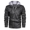 Men's Jackets Men Winter Jacket Multi Pockets Zipper Hooded Slim Coat Casual Faux Leather High Quality For Motor Cycling