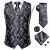 Men's Suits Blazers Hi-Tie High Quality Silk Mens Vests Pink Gray Floral Waistcoat Tie Hanky Cufflinks Brooch Set for Men Suit Wedding Office Gift 230322