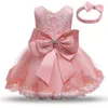 2023 Enfants Filles Robes Fête d'anniversaire Porter 6 couleurs Big Bow Back Baby Frocks Robe de princesse en dentelle avec bandeau Tutu Jupe Vêtements de bébé 0-5T