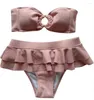 Kadın Mayo Yiiciovy Yaz Kadınlar 2pcs Ruffles Bikini Set Yukarı Yukarı Yastıklı Straplez Sütyen Yüksek Bel Külotları Mayo Mayo