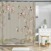 Shower Curtains Waterproof Shower Curtain For Bathroom Flowers and Birds Plants Print Bathtub Curtains Polyester Bath Curtain with Hooks 230322