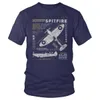 T-shirts voor heren Vintage Supermarine Spitfire Mk 1 T-shirt Men Katoen T-shirt Korte mouw Vliegtuig WW2 War Pilot Aircraft Airplane T-shirt Gift W0322