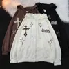 Men's Hoodies Sweatshirts Cardigan hooded sweater embroidered cross flaming bright coat couple loose top spring and autumn style T230322