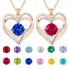 Exquisito collar con colgante de corazón de amor de lujo exquisito colorido piedra natal accesorios de joyería para mujer regalos de cumpleaños para amiga
