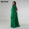 Party Dresses CM.YAYA Vintage Women One Shoulder Clock Sleeve Sashes High Waist Big Swing Pleated Maxi Long Sexy Party Evening Silk Dress 230322