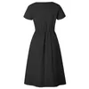 Casual Dresses Summer Short Sleeve V Neck Button Down Swing Midi Dress Women 2021 Casual Style Solid Tunic With Pocket Beach Dresses G230322