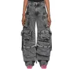 Women's Jeans Women Wide Leg Baggy Do Old Big Pockets Multi Purpuse Thick Loose Cargo Pants