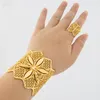 Brazalete con anillo para mujer, pulsera chapada en oro de 18 quilates a la moda, joyería de Dubái, regalo para fiesta de boda, diseño hueco grande de lujo