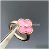 Band Rings Brand Luxury Clover Designer för Women Girls Diamond Crystal 18K Rose Gold Sweet Pink Love Nail Ring Party Wedd Otfqo