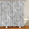 Duschgardiner Stylish Antique Abstract Barock Damask Duschgardiner Badrumsgardin Dark Grey Silver Floral Bath Bad Mattor Dekor 230322