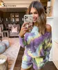 Women's Two Piece Pants 2 Outfits for Women Fashion Summer Tie Dye Gradient Homewear Casual Tshirt Shorts Sports Tracksuits Sleepwear 230322