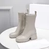Botas de lluvia de diseñador de marca de lujo Botas de cuero de París Zapatos antideslizantes de mujer de otoño e invierno Zapatos de plataforma impermeables de alta moda 35-40