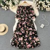 夏の新しいドレス韓国の甘い優しいスタイルオフショルダー断片化されたフレンチレトロなスリムケーキドレス大きなスイングドレス