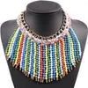 Choker Fashion Cotton String flätad guldkedja Färgglad pärla Tassel Chunky uttalande halsband för kvinnor smycken grossist