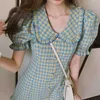 Casual Dresses Puff Sleeve Dresses Women Preppy Style Lovely Plaid Mini Club Ruffles Chic Design Female Korean Vacation College Maiden Vestidos G230322