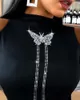 Femmes TShirt Mode Sexy Diamants Tsh Femme Épaule Froide Mince Motif Clouté Tops Lâche Chemise 230321