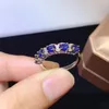 Cluster Rings Natural Blue Sapphire Ring Gemstone S925 Silver Lovely Crown Hairpin Row Wave Women Girl Gift Party Fine Jewelry