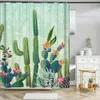 Cortinas de chuveiro cacto cortinas de banho de chuveiro de poliéster com tecido de póstia de água de água de chuveiro tropical decoração de cortina de tela do banheiro 180x180cm 230322