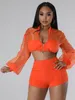 Women's Jumpsuits Romper Sexy Office Two Piece Set Solid Zipper Mesh Patchwork Crop Tops and Tight Shorts Elegant Party Tracksuit Outfits 230322