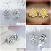 Stud Flower Diamond Earring Real 925 Sterling Sier Jewelry 24K Gold Engagement Earrings For Women Bridal Party Gift Drop Deli Dhs5M