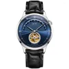 Orologi da polso Relogio Masculino CARNIVAL Automatico da uomo a carica automatica Tourbillon Orologi meccanici Scheletro in pelle impermeabile con zaffiro