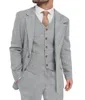 Ternos masculinos Blazers Mens terno cinza 3 peças Terno de qualidade de lã de lã de tweed no casamento de groomsmen shaiw com lapela smokings slim fit blazerpantsvest 230322