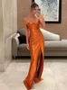 Casual Dresses Avrilyaan Satin Pleated Backless Sexy Dress Women High Stretch Bodycon Maxi Long Summer Elegant Party Vestidos