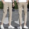 Herrbyxor blyerts mäns Slim 2023 Summer Thin Ice Silk Casual Korean Fashion Elastic Menbyxor Solid Wild Ankle-längd