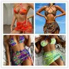 Dames badmode sexy split badpak zomer strand printpatroon bikini meerkleurige driedelige set