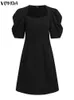 Casual Dresses VONDA 2023 Stylish Women Fashion Robe Puff Short Mini Dress Oversize Sleeve Polyester Vestido Female Spuare Neck Baggy Sundress G230322