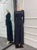 민족 의류 패션 새틴 슬리키 델라 바 이슬람 드레스 두바이 전장 플레어 슬리브 소프트 반짝이는 아바야 두바이 터키 이슬람 이슬람 로브 WY921 230322