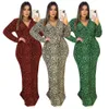 Plus size jurken Somo volle mouw luipaard print feest vrouwen sexy v nek kleding slanke lange jurk groothandel dropshipping 230307