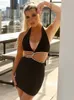 Casual Dresses Women Summer Rave Festival Outfits Straps Sexy V Neck Skinny Wrap Black Halter Cut Out Mini Dress