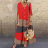 Robes de soirée rétro Patchwork longue chemise robe femmes été décontracté col en V demi manches lâche Maxi caftan Boho vacances robe d'été Vestidos Y2303