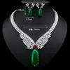 Vintage Lab Emerald Diamond Jewelry set 14K White Gold Wedding Rings Earrings Necklace For Women Bridal Engagement Jewelry Gift
