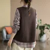 Gilet da donna Johnature Gilet da donna tinta unita sciolto con scollo a V senza maniche Tasca a toppa Maglione lavorato a maglia Primavera Comodo gilet semplice 230322