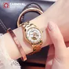Armbandsur karneval automatisk titta på kvinnor mode mekaniska damer handled ros guld skelett klockor klocka