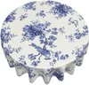 Nappe Florale Bleu Et Blanc Printemps Nappe Été Oiseaux 60 '' Ronde Avec Infroissable Pour Fête Table Salle À Manger