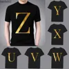 Erkek Tişörtleri Moda T-Shirt Siyah Erkekler 26 İngilizce Mektup Altın Baskı Deseni Serisi Sıradan Yuvarlak Boyun Banliyeri Rahat Üst T-Shirt W0322