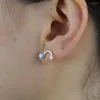 Pendientes de tuerca Plata de Ley 925 auténtica con forma de onda, pendiente de piedra azul transparente, turquesas mínimas delicadas pavimentadas para mujer