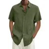 Men's Casual Shirts Dress Men Male Summer Hawaii Solid Shirt Short Sleeve Double Pocket Turn Down Collar Button White Layering Long