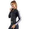 Camicie attive Primavera Palestra Abbigliamento sportivo Top Donna Manica lunga Aderente Corto Giacca fitness Yoga Allenamento nero Abbigliamento sportivo da corsa