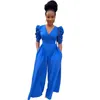 Abbigliamento etnico Dashiki Donne africane Tute lunghe a gambe larghe Manica corta Natale Abbigliamento da festa nero Festeggia pagliaccetti pieghettati Tuta