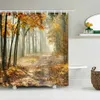 Shower Curtains Forest Scenery Printed Fabric Shower Curtains Autumn leaves Tree leaf Bath Screen Waterproof Products Bathroom Decor with Hooks 230322