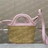 Bolso de cesta de rafia, bolso de mano de cuero rosa de diseñador, bolsos cruzados para mujer, bolsos de mano de hierba de paja, bolsos cruzados para mujer, bolsos de hombro Mar